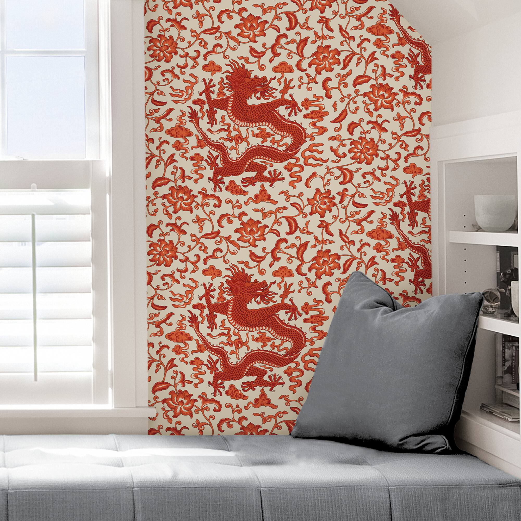 Scalamandre Persimmon Chien Dragon Peel & Stick Wallpaper